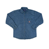 Vintage Hard Rock Cafe Madrid Denim Shirt L Blue Men's Long Sleeve Button Up