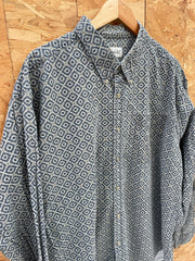 Vintage 90s Blue Gray Geometric Repeat Pattern Long Sleeve Shirt Size XXL by Sedgefield