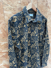 Vintage Y2K Men's Black & Gold Paisley Long Sleeve Shirt Size L by Pier One