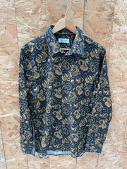 Vintage Y2K Men's Black & Gold Paisley Long Sleeve Shirt Size L by Pier One