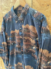 Vintage Y2K Blue Hunting Ducks Print Long Sleeve Quirky Shirt XXL by Outdoor Life