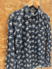 Vintage Y2K Crocker Athletic M Floral Button-Down Shirt - Navy/White