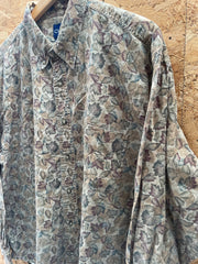 Vintage 90s Grungy Brown Leaf Print Long Sleeve Shirt Men's XXL by Catalina