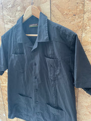 Vintage 90s Cubayera Men's L Black Guayabera Shirt - Short Sleeve Button Down