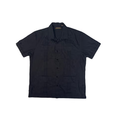Vintage 90s Cubayera Men's L Black Guayabera Shirt - Short Sleeve Button Down