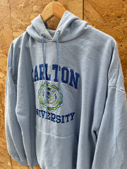 Vintage 90s Carlton University Light Blue Spell Out Hoodie Sweatshirt Size XL