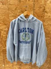 Vintage 90s Carlton University Light Blue Spell Out Hoodie Sweatshirt Size XL