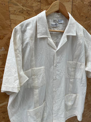 Vintage 80s Guayabera XL Light Magnolia Short Sleeve Cuban Latino Style Shirt