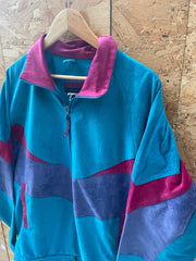 Vintage 90s Crazy Velour Jacket Teal Purple Red XL by McKee's Sportwear