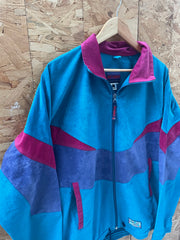 Vintage 90s Crazy Velour Jacket Teal Purple Red XL by McKee's Sportwear