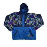 Vintage 90s Jeantex Men's Size XL Blue Geometric Crazy Print Anorak