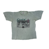 Vintage 90s Thrashed Single Stitch Anvil Golf T-Shirt - Light Green - Size L