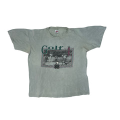 Vintage 90s Thrashed Single Stitch Anvil Golf T-Shirt - Light Green - Size L