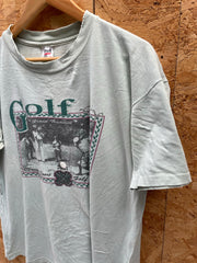 Vintage 90s Thrashed Single Stitch Anvil Golf T-Shirt - Light Green - Size L