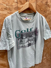 Vintage 90s Thrashed Single Stitch Anvil Golf T-Shirt - Light Green - Size L
