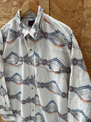 Vintage 90s Roper Western Shirt, Size 2XL, Beige White Aztec Southwestern Print