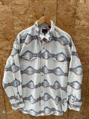 Vintage 90s Roper Western Shirt, Size 2XL, Beige White Aztec Southwestern Print