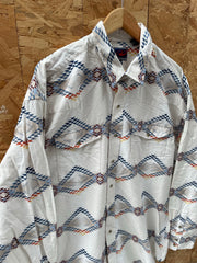 Vintage 90s Roper Western Shirt, Size 2XL, Beige White Aztec Southwestern Print