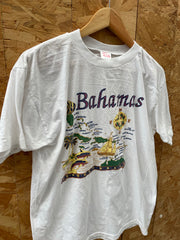 Vintage 90s Single Stitch Bahamas Map Graphic T-Shirt - Size XL - White