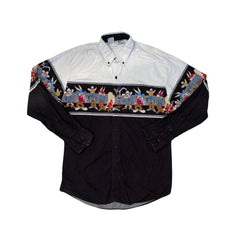 Vintage 90s Looney Tunes Western Cowboy Shirt - Size XL - Black & White