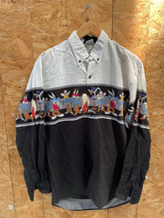 Vintage 90s Looney Tunes Western Cowboy Shirt - Size XL - Black & White