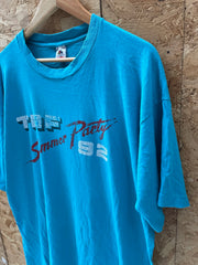 Vintage Single Stitch T-Shirt XL Teal Summer Party 92 Graphic Tee