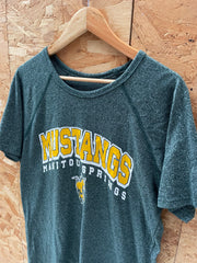 Vintage 90s Manitou Springs Mustangs T-Shirt - Dark Green/Grey - Size L