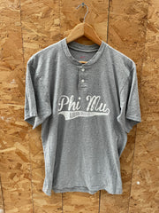 Soffe Large Gray Phi Mu Auburn University Henley T-Shirt
