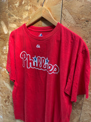 Vintage Majestic Phillies Red T-Shirt Size L MLB Pence Baseball Tee