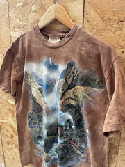 Vintage 90s The Mountain USA Railroad Graphic T-Shirt Size M Brown