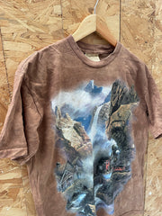 Vintage 90s The Mountain USA Railroad Graphic T-Shirt Size M Brown