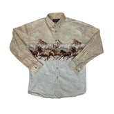 Vintage 90s Brit & Bridle Beige Horse Print Western Cowboy Shirt, Size M