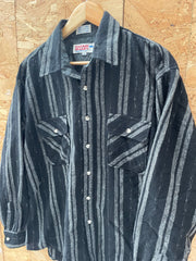 Vintage 80s Squaw Valley Mens XL Black & Gray Striped Flannel Shirt