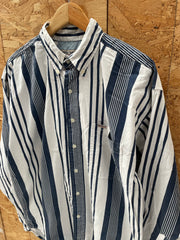 Vintage 90s Benchline Men's L Blue & White Striped Long Sleeve Shirt