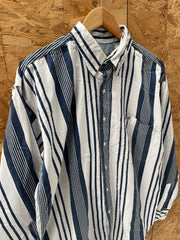 Vintage 90s Benchline Men's L Blue & White Striped Long Sleeve Shirt