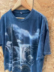 Vintage Eagle Waterfall Graphic T-Shirt - Size XL - Dark Blue