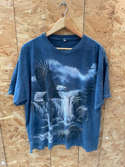Vintage Eagle Waterfall Graphic T-Shirt - Size XL - Dark Blue