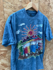 Vintage The Mountain Men's L Blue Grungy Tie Dye Hippy Bus T-Shirt
