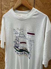 Vintage 90s Hanes L Single Stitch T-Shirt Caribbean Map Graphic White