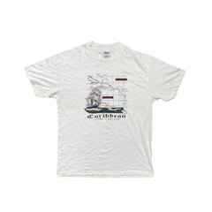 Vintage 90s Hanes L Single Stitch T-Shirt Caribbean Map Graphic White