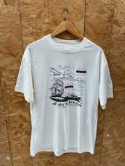 Vintage 90s Hanes L Single Stitch T-Shirt Caribbean Map Graphic White