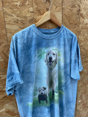 Vintage Tie-Dye T-Shirt - Dog Lamb Graphic - Blue - Size XL