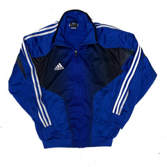 Vintage Y2K Adidas Men's Size M Blue Black Track Jacket with White Stripes