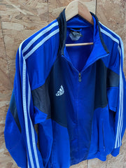 Vintage Y2K Adidas Men's Size M Blue Black Track Jacket with White Stripes