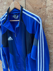 Vintage Y2K Adidas Men's Size M Blue Black Track Jacket with White Stripes