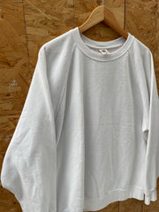 Vintage Fruit of the Loom Crewneck Raglan Plain Sweater - White - XXL