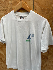 Vintage 90s Single Stitch Tennis T-Shirt - Size L - White - Graphic Tee