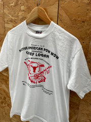 Vintage 90s Single Stitch Native American Pow Wow T-Shirt - White - Size L
