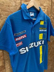 Vintage Y2K Blue Suzuki Rizla race team souvenir polo t-shirt size small