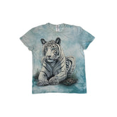 Vintage Y2K blue tie-dye white realistic tiger animal print t-shirt size small